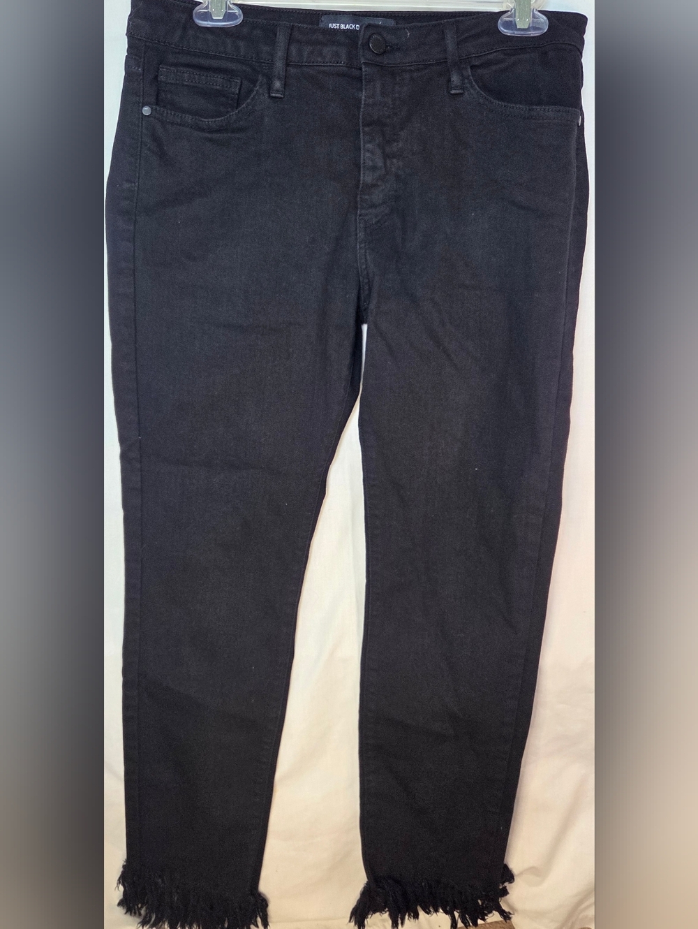 Just Black Denim Womens Sz 29 Straight Fringe Raw Hem Mid Rise Stretch Edge